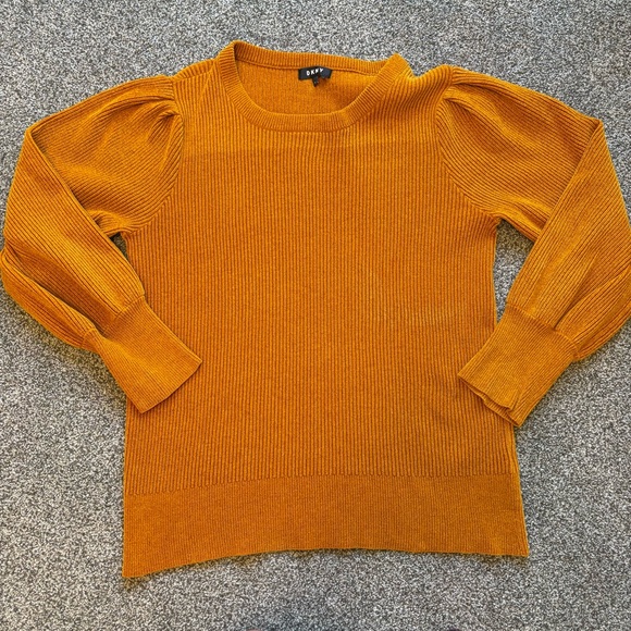DKNY Gold Ribbed Knit Balloon Sleeve Slouchy Fall Sweater size XL - Picture 6 of 8
